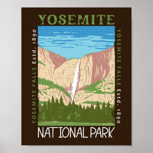 Nationaal park Yosemite Waterfall Distress Retro Poster