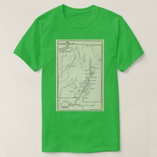  nationaal park Zion kaart 1920 T-shirt (Design voorkant)