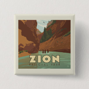 Nationaal park Zion   The Narrows Vierkante Button 5,1 Cm