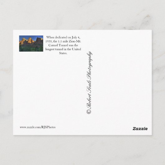 Nationaal Park Zion, UT-Briefkaart Briefkaart (Achterkant)
