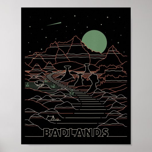 Nationaal Park Zuid-Dakota van de  Retro Badlands Poster (Voorkant)