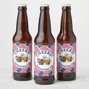 National Beer Day USA Flag Cartoon Beers Proost Bier Etiket