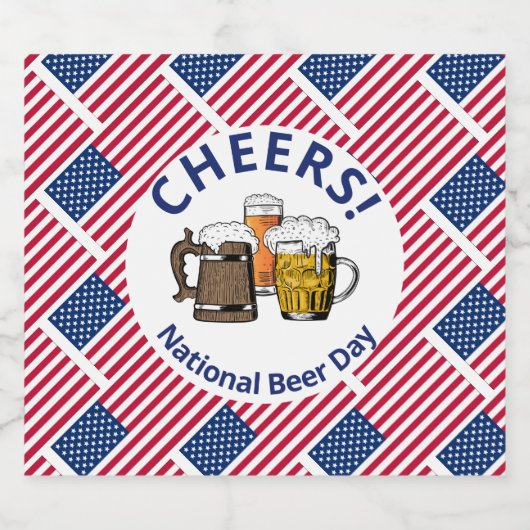 National Beer Day USA Flag Cartoon Beers Proost Bier Etiket (Enkel label)