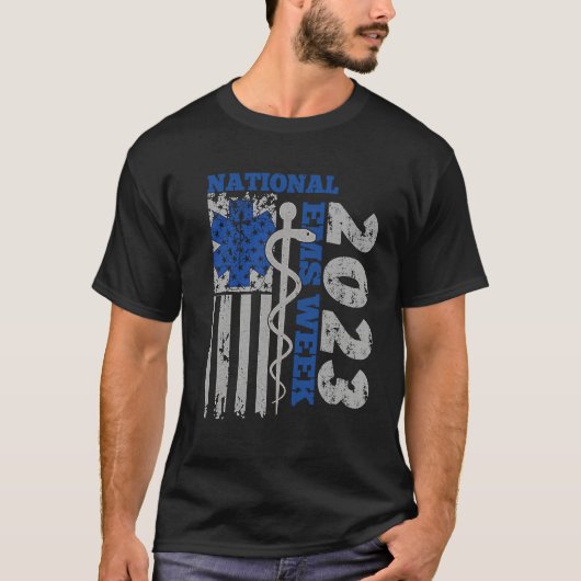 National EMS Week 2023 USA Flag Emergency Medical T-shirt (Voorkant)