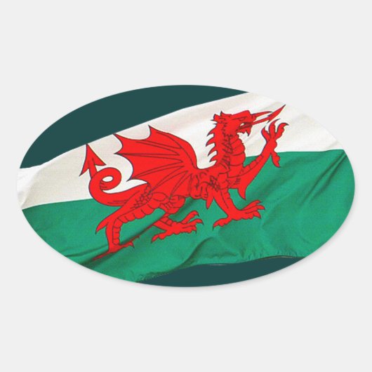 National Flag of Wales, The Red Dragon Patriotic Ovale Sticker (Voorkant)
