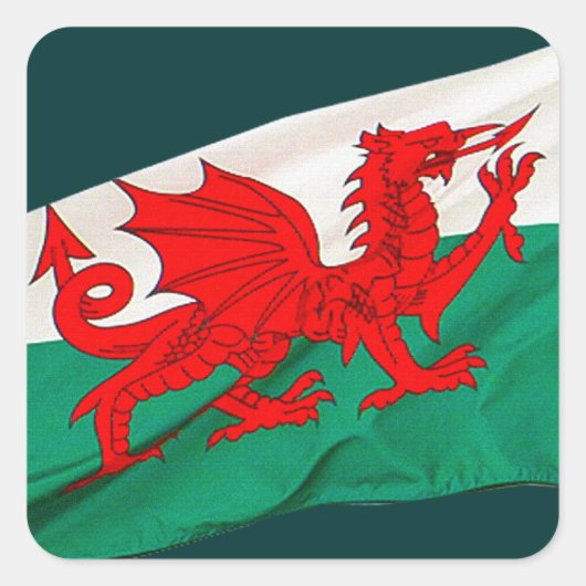 National Flag of Wales, The Red Dragon Patriotic Vierkante Sticker (Voorkant)