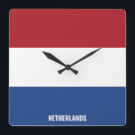 National Flag Patriotic Nederland Vierkante Klok<br><div class="desc">De Nationale Vlag Patriottische Vierkante Muur Klok met de vlag van het land in de nationale kleuren gedrukt over de klok. Landnaam is subtiel geïntegreerd in het ontwerp aan de onderkant. Tekst kan volledig worden aangepast met de functie "Aanpassen!". Dit charmante ontwerp is het prachtige geschenk en het grote shows...</div>