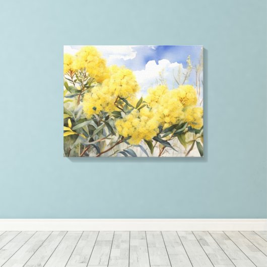 National Flower Australia Golden Wattle | Canvas Afdruk (Insitu (Houten vloer))