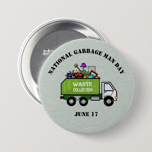 National Garbage Man Day Button met vuilniswagen (Voorkant /achterkant)