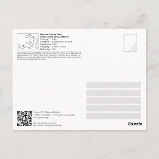 National History Park-Citadel, Sans Souci, Ramiers Briefkaart (Achterkant)