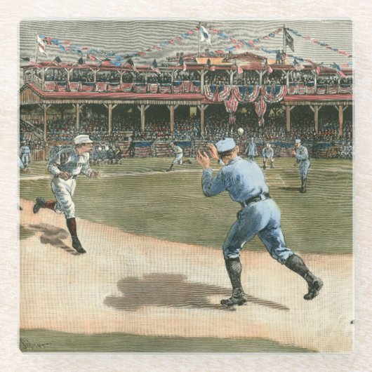 National League Baseball Game 1886 Glazen Onderzetter (Voorkant)