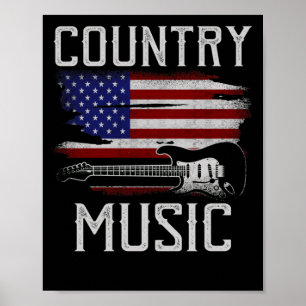 National Music Retro  Guitar American Flag Poster