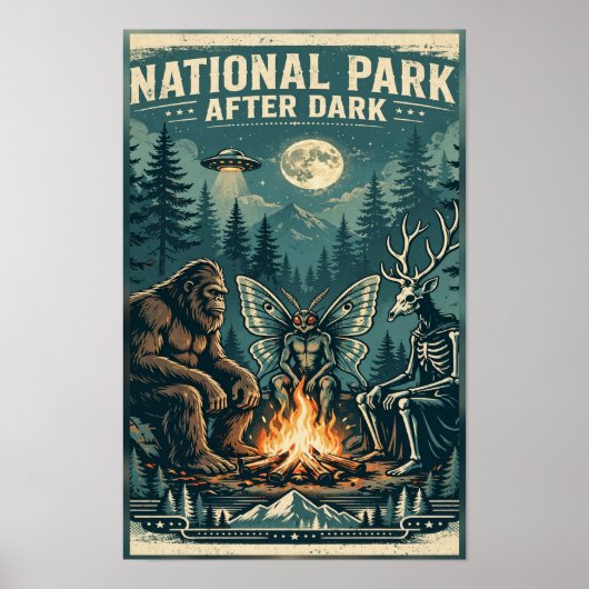 National Park After Dark Campfire Cryptids Poster (Voorkant)