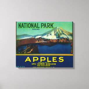 National Park Apple Crate LabelHood River, OF Canvas Afdruk