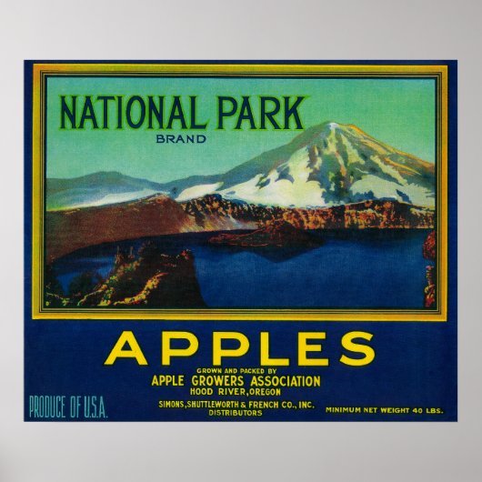 National Park Apple Crate LabelHood River, OF Poster (Voorkant)