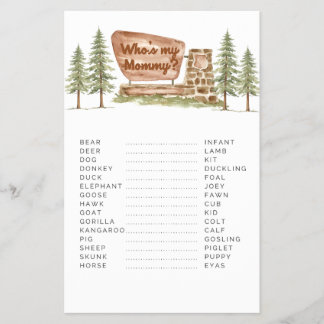 National Park Baby shower Games Who's My Mommy Flyer