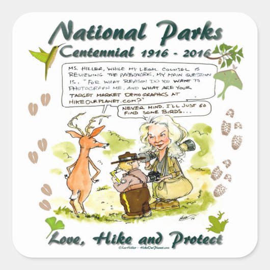 National Park Centennial Photographer Cartoon Vierkante Sticker (Voorkant)