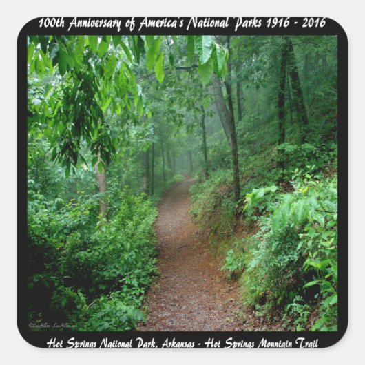 National Park Jubileum Hot Springs Mt Trail Vierkante Sticker (Voorkant)