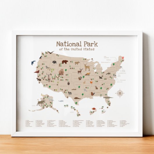 National Park Kaart Woodland Animal Nursery Print
