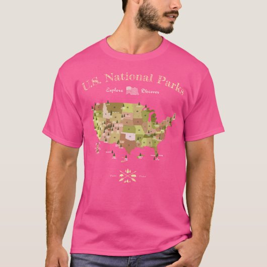 National Park Map Shirt Alle Amerikaanse Nationale (Voorkant)