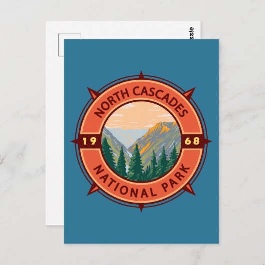 National Park Retro Compass Embleem North Cascades Briefkaart (Voorkant / Achterkant)
