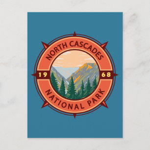 National Park Retro Compass Embleem North Cascades Briefkaart