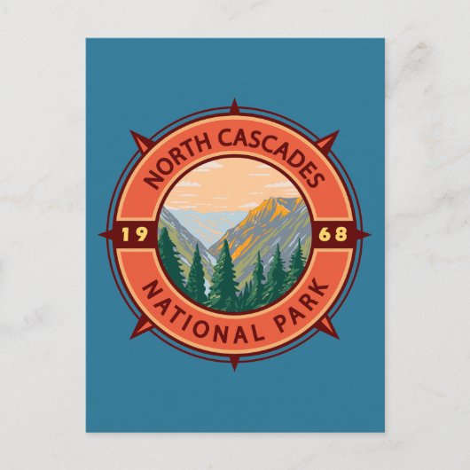 National Park Retro Compass Embleem North Cascades Briefkaart (Voorkant)