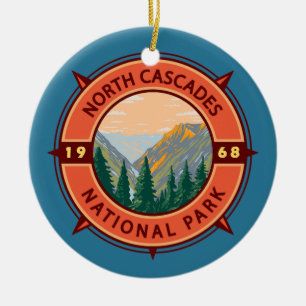 National Park Retro Compass Embleem North Cascades Keramisch Ornament