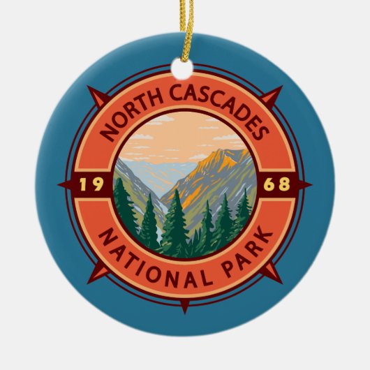 National Park Retro Compass Embleem North Cascades Keramisch Ornament (Voorkant)