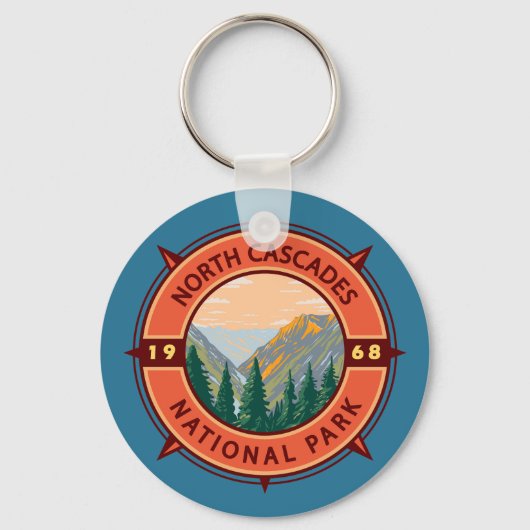National Park Retro Compass Embleem North Cascades Sleutelhanger (Voorkant)