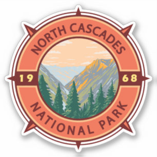 National Park Retro Compass Embleem North Cascades Sticker