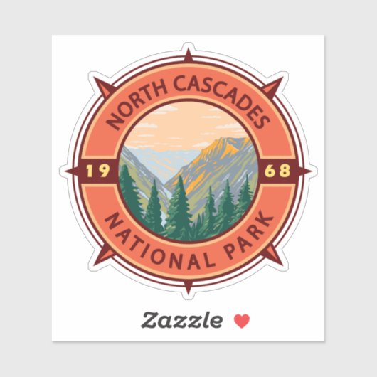 National Park Retro Compass Embleem North Cascades Sticker (Vel)