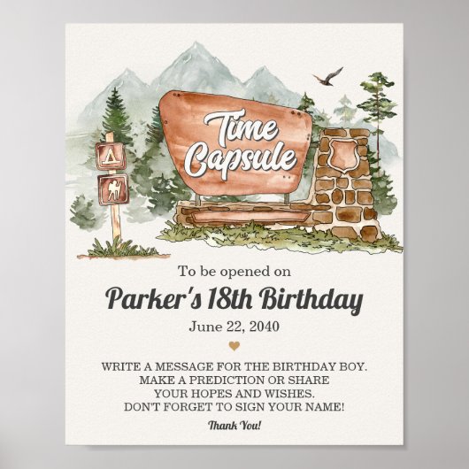 National Park Time Capsule Party Sign Poster (Voorkant)