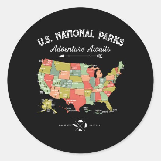 National Parks Kaart 59 US Camg Wandelen Ronde Sticker (Voorkant)