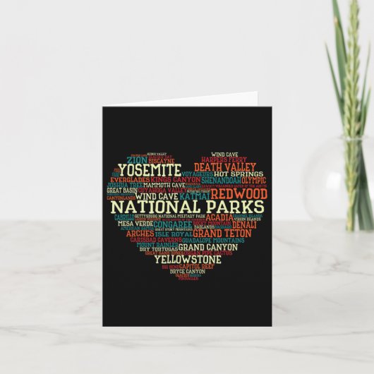 National parks List Word Cloud Heart Camping Manne Kaart (Voorkant)