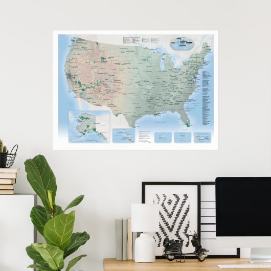 National Parks Map Poster USA (update 2021) (Thuiskantoor)