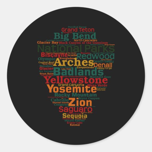 National Parks Woordenlijst Cloud Camg Wandelen Ronde Sticker (Voorkant)