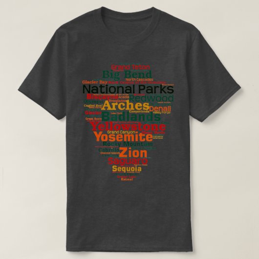 National Parks Word List Cloud Camping Hiking Men T-shirt (Design voorkant)