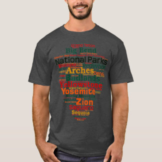 National Parks Word List Cloud Camping Hiking Men  T-shirt