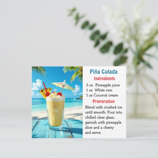 National Piña Colada Day recipe card Briefkaart (Staand voorkant)