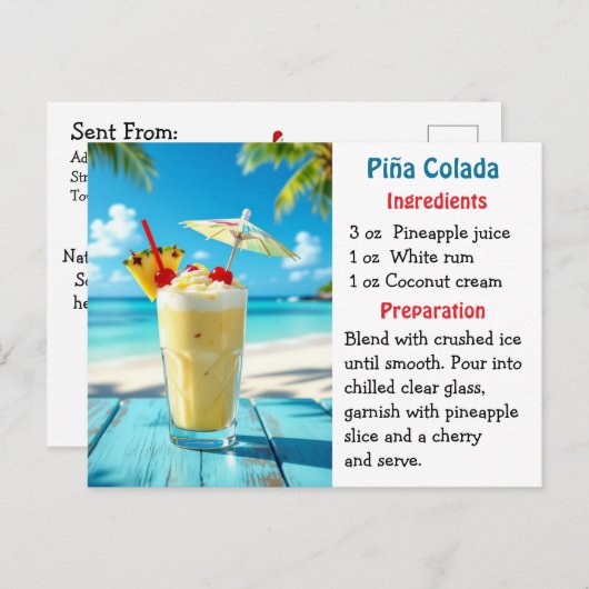 National Piña Colada Day recipe card Briefkaart (Voorkant / Achterkant)