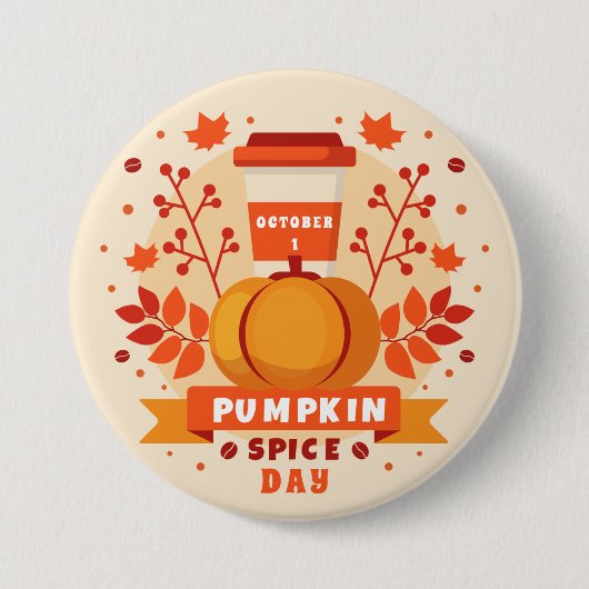 National Pumpkin Spice Day, koffie, herfstbladeren Ronde Button 7,6 Cm (Voorkant)