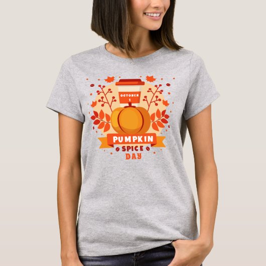 National Pumpkin Spice Day, koffie, herfstbladeren T-shirt (Voorkant)
