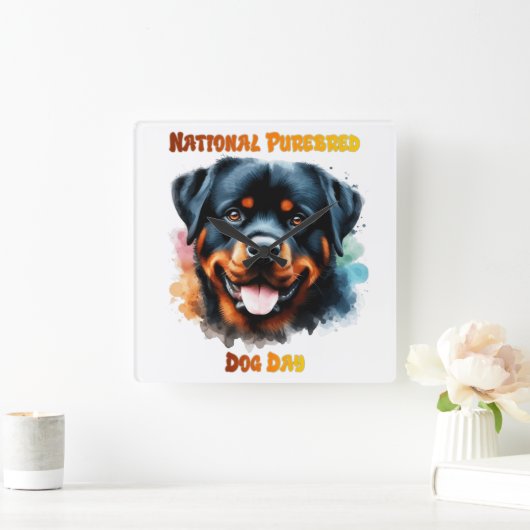National Purebred Dog Day Rottweiler kunstwerk Vierkante Klok (Huis)