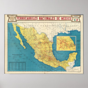 National Railways of Mexico Map Poster