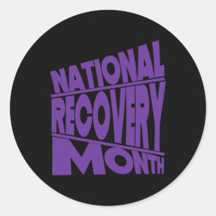 National Recovery Month Paarse Typografie Design Ronde Sticker