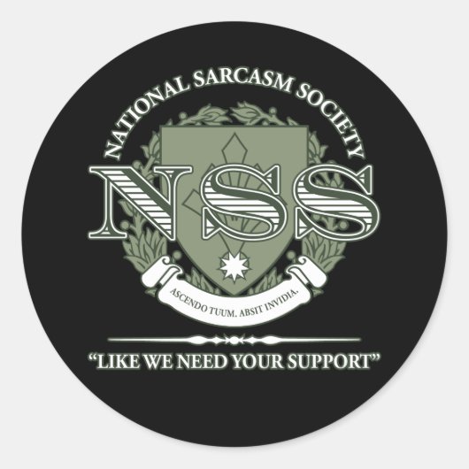 National Sarcasm Society Ronde Sticker (Voorkant)