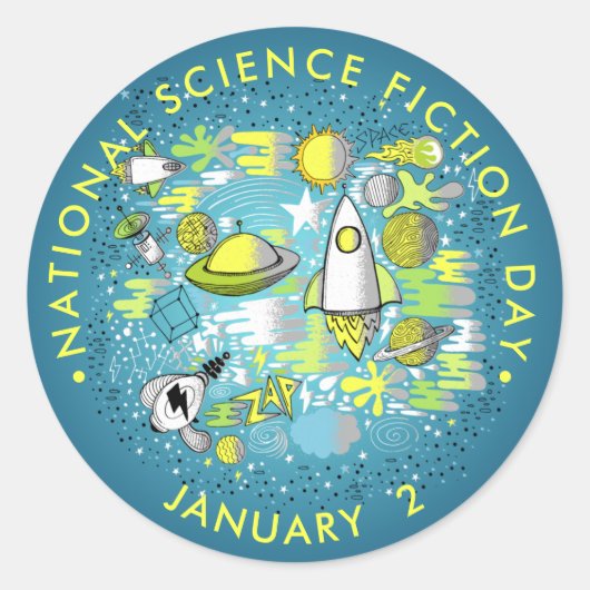 National Science Fiction Day Ronde Sticker (Voorkant)