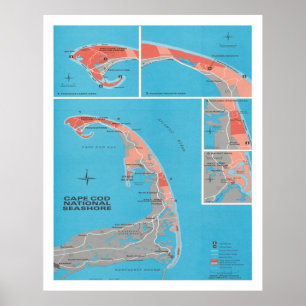 National Seashore Map (1968) van de oude Kaapkabel Poster