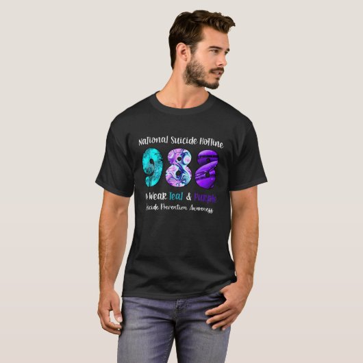 National Suicide Hotline 988 Draag Blauwgroen en P T-shirt (Voorkant volledig)